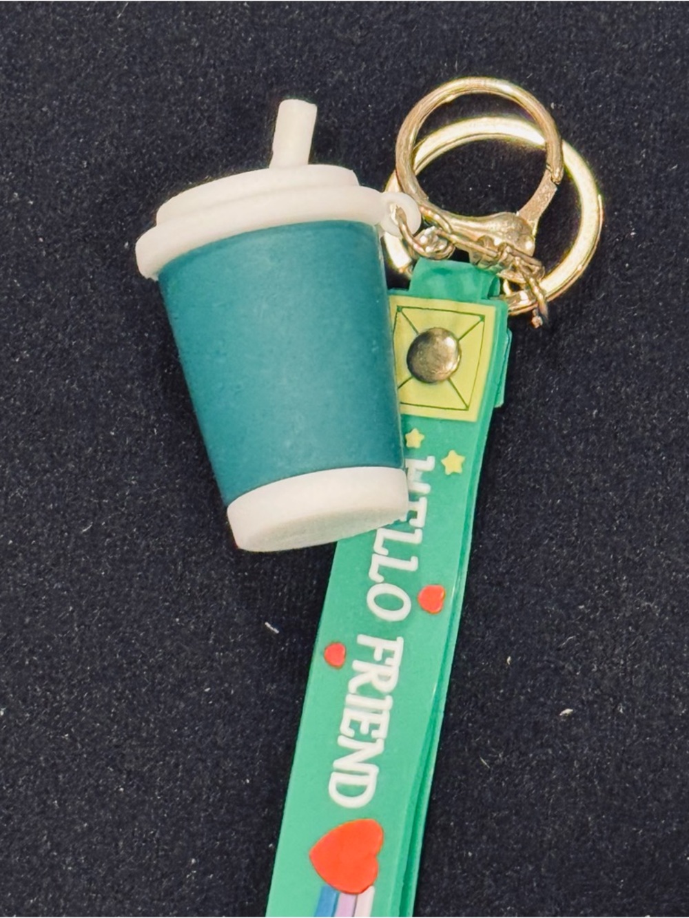 Coffee Cup Keychain Hello Friend Green Bag Charm Cute Novelty Gift - Picture 5 of 7